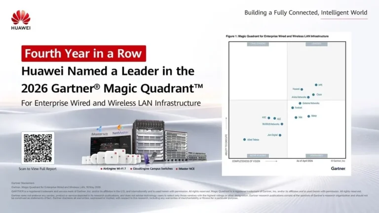 Huawei, 2026 Gartner® Magic Quadrant™ Kurumsal Kablolu ve Kablosuz LAN Altyapısı Raporu’nda Dördüncü Kez Üst Üste Lider Seçildi